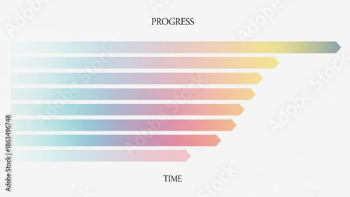 Vibrant multicolored progress bar chart with arrows indicating growth and development
