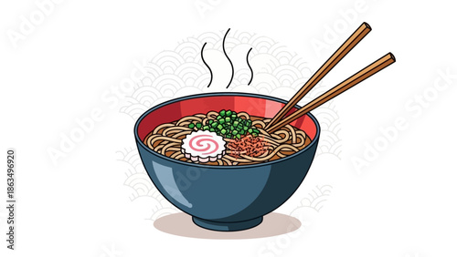 Steaming bowl of ramen noodles with chopsticks and fragrant broth in a cozy bowl.