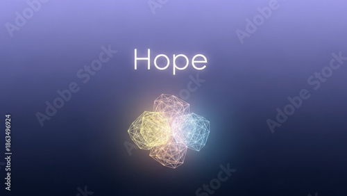 A glowing multicolored geometric shape representing hope on a dark blue background