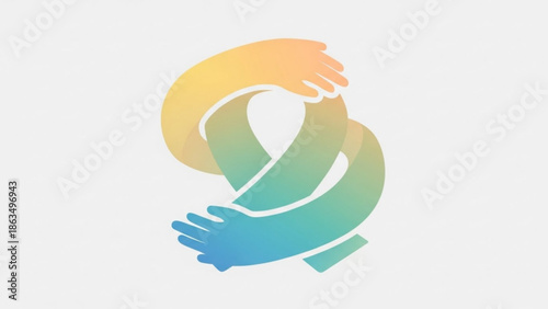 Support and care symbol with hands in gradient colors on white background