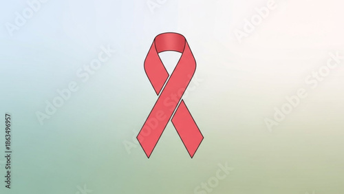 Awareness campaign symbol, red ribbon on gradient background, symbolizing support