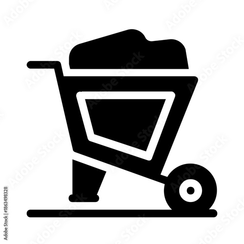 Wheelbarrow full of dirt. Suitable for gardening, landscaping, construction or earththemed designs. Ideal for showcasing agricultural activities or outdoor projects.
