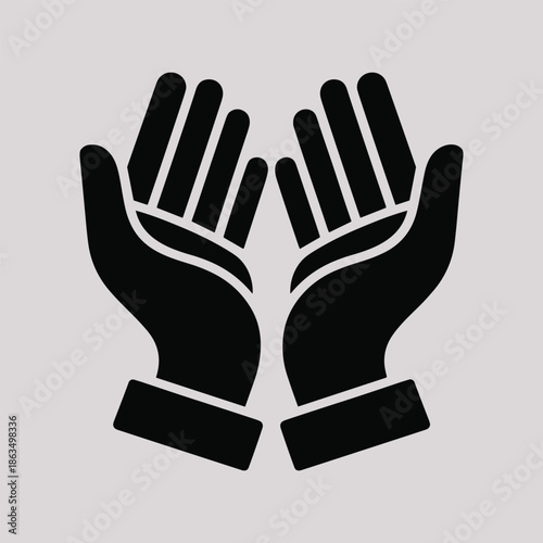 Black silhouette of two open hands with palms facing upwards palms up vector illustration isolated on white background.