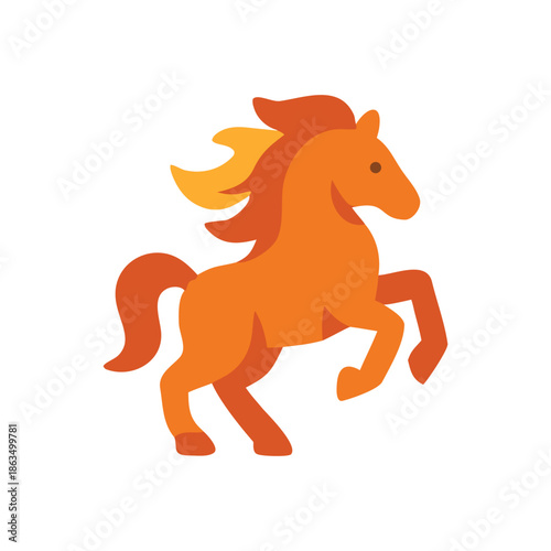 Fire horse zodiac in red and gold horse rearing on hind legs aflame with spirit. Suitable for Chinese New Year ornaments designs with energy
