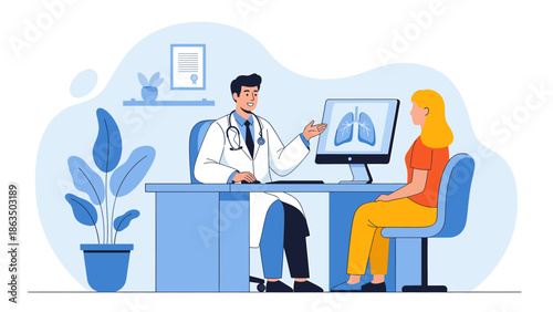 Doctor explaining lung health to patient in clinic
