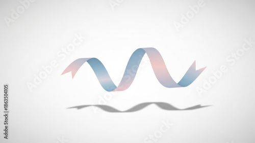 Abstract blue and pink ribbon wavy shape with shadow on white background, modern minimalist