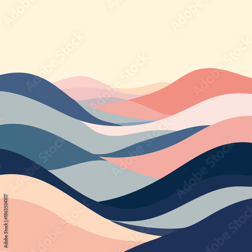 Abstract blue and orange wavy lines create a colorful vector illustration background with a flowing curve pattern for a summer web banner or wallpaper template design