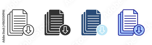 Document Download Icon Set. Designed In Multi Style