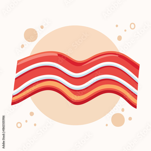 Crispy Bacon Strips Wavy Pattern in Abstract Circle Background with Speckles Food Breakfast Meal Slices Cooked Fat Layers