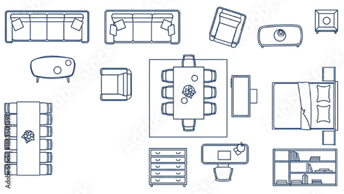 Furniture Top View Vector Illustration – Isolated Interior Objects Floor Plan Design