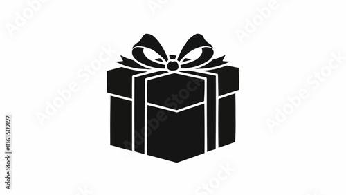 Black silhouette of a gift box with a ribbon and bow.