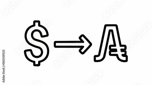 Dollar symbol to Yen symbol currency exchange icon.
