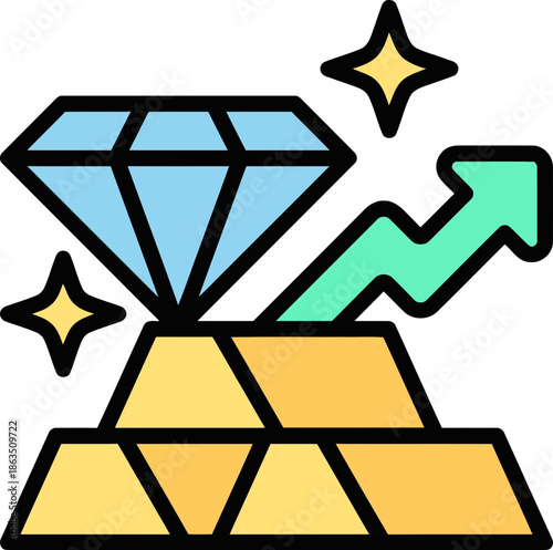 Diamond on Gold Bars with Arrow.
