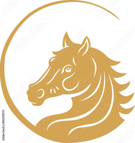 Golden Horse Head Logo Design.