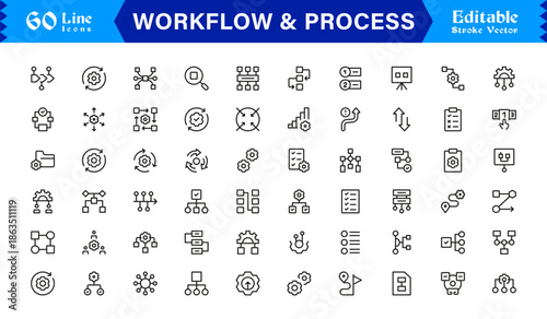 Workflow and Process Line Icon Set – Professional, Modern, and Minimal Outline Symbols for Efficient Systems