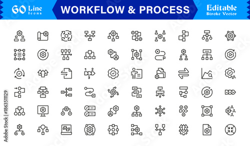 Workflow and Process Line Icon Set – Professional, Modern, and Minimal Outline Symbols for Efficient Systems