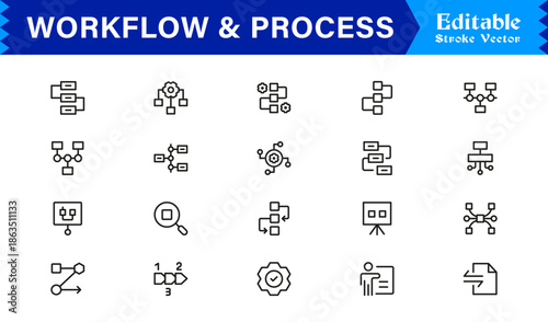 Workflow and Process Line Icon Set – Professional, Modern, and Minimal Outline Symbols for Efficient Systems