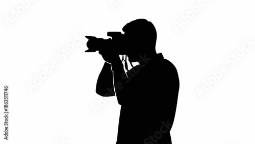 Silhouette of a photographer holding a camera and taking a picture.