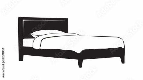 Modern Bed with Headboard and White Linens Illustration.