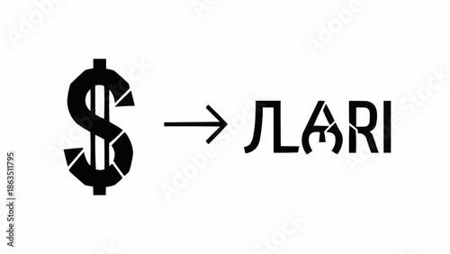 Dollar sign transforming into Georgian Lari currency symbol.