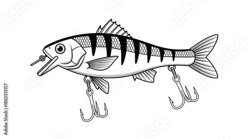 Fishing lure crankbait with treble hooks vector illustration