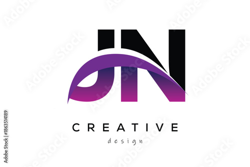 JN Creative And Modern Letter Logo Design with Creative Purple Wave Abstract Latter Logo Concept.