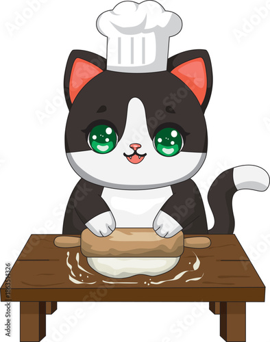 Cat Making Food Kitten Baker Cooking Chef Hat Kitty Vector