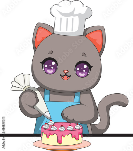 Cat Baker Decor Cake Kitten Chef Cartoon Vector
