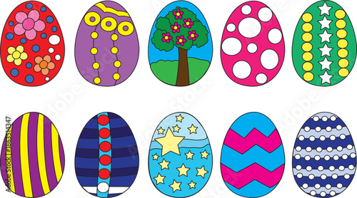 Easter Egg Bounce Set of 10 Colorful Decor Egg Vector