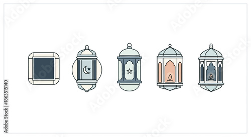 A collection of Islamic lanterns featuring traditional designs, perfect for Ramadan and Eid celebrations