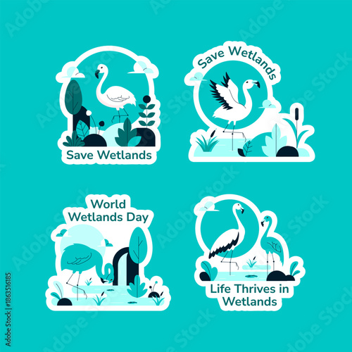World Wetlands Day Label Design with Flat Cartoon Hand Drawn Background Illustration