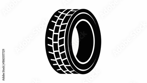 Black rubber car tire icon isolated on white background.