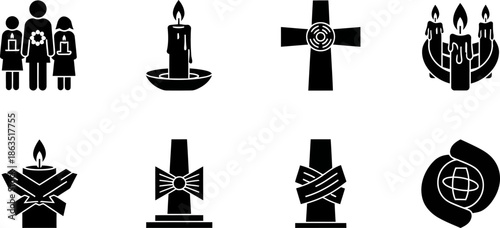 Memorial and Remembrance Icons Solid Black Vector Symbols for Condolence and Vigil.eps