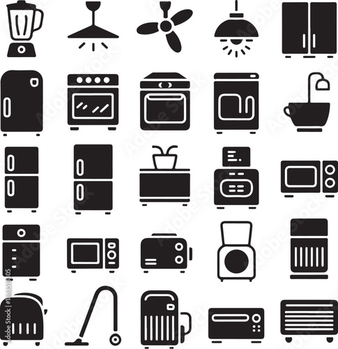 Collection of kitchen and household appliance icons