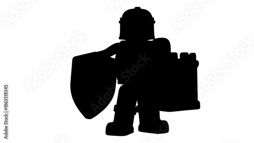 Medieval knight silhouette with shield and castle