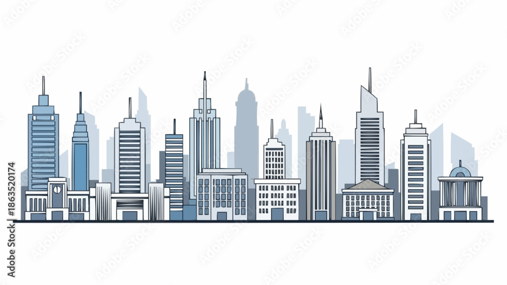 Fototapeta premium Modern City Skyline with Tall Buildings and Skyscrapers.