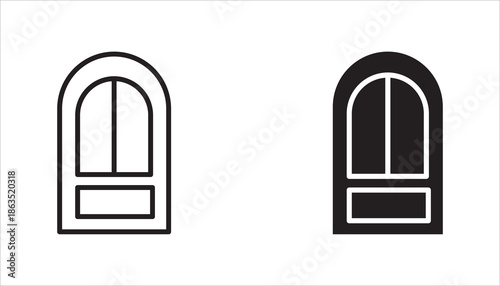 Doors set opened and closed door icon set,	
