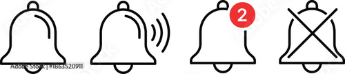 Four bell showing notification states ringing and disabled alert sound
