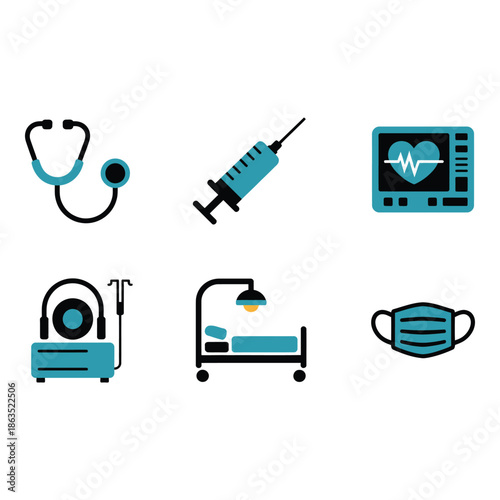 Medical icons representing healthcare professionals and equipment