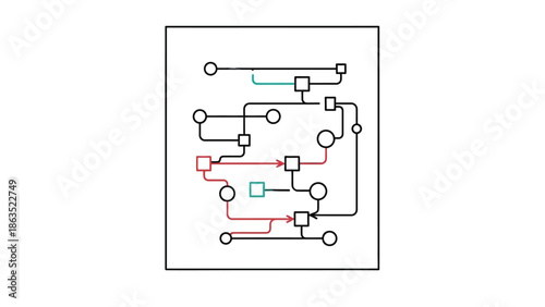 Abstract diagram illustrating complex network connections and data flow within a system, representing intricate processes and logical pathways for visualization