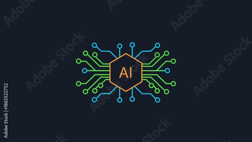 Minimalist vector illustration of a human brain with circuit board connections, symbolizing artificial intelligence, cognitive technology, and digital thought processes