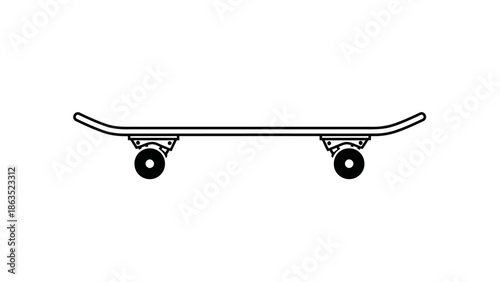 Simple Line Drawing of a Skateboard with Four Wheels and Trucks