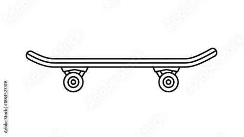Simple Black and White Line Art Illustration of a Skateboard from the Side