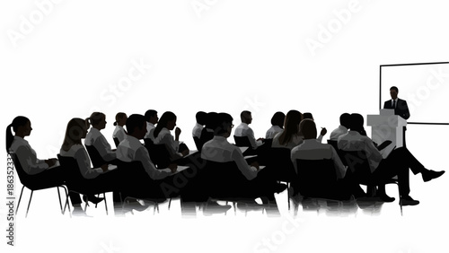 Business people attending a presentation in a conference room.