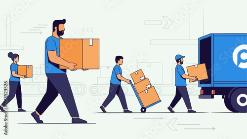 Movers loading boxes onto a truck for relocation services.