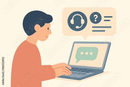 Customer Support Representative Assisting Online with Laptop.