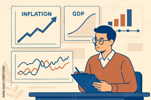 Economic Analyst Reviewing Inflation and GDP Data.