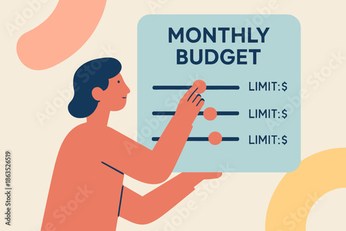 Woman Adjusting Monthly Budget Limits for Financial Planning.