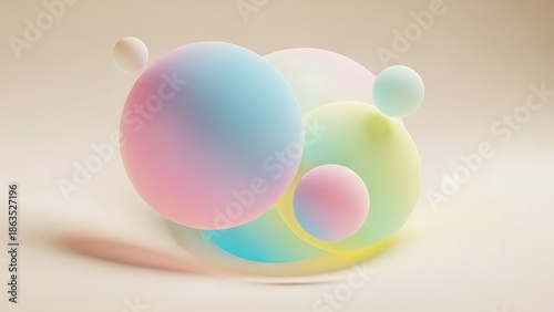 A dynamic arrangement of colorful pastel spheres in a minimalist abstract style