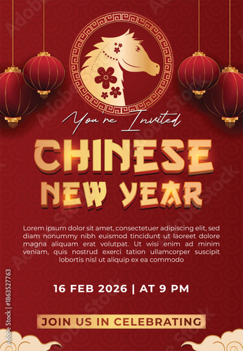 Elegant Chinese New Year Celebration Invitation with Golden Horse